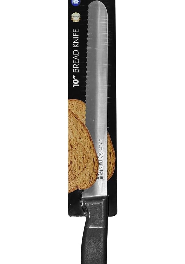 Kitchen Master 10 Inch Stainless Steel Serrated Bread Knife (Black) | Heavy-Duty Slicer - Image 2